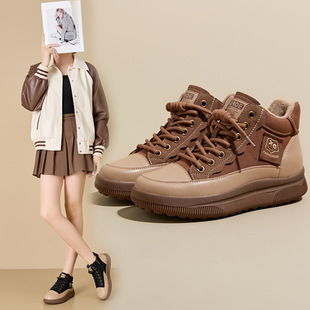 Boots Genuine Leather Women's Short Boots 2025 New Autumn and Winter Fleece-Lined Flats Women's Boots Versatile Soft Sole Classic High-Top Shoes