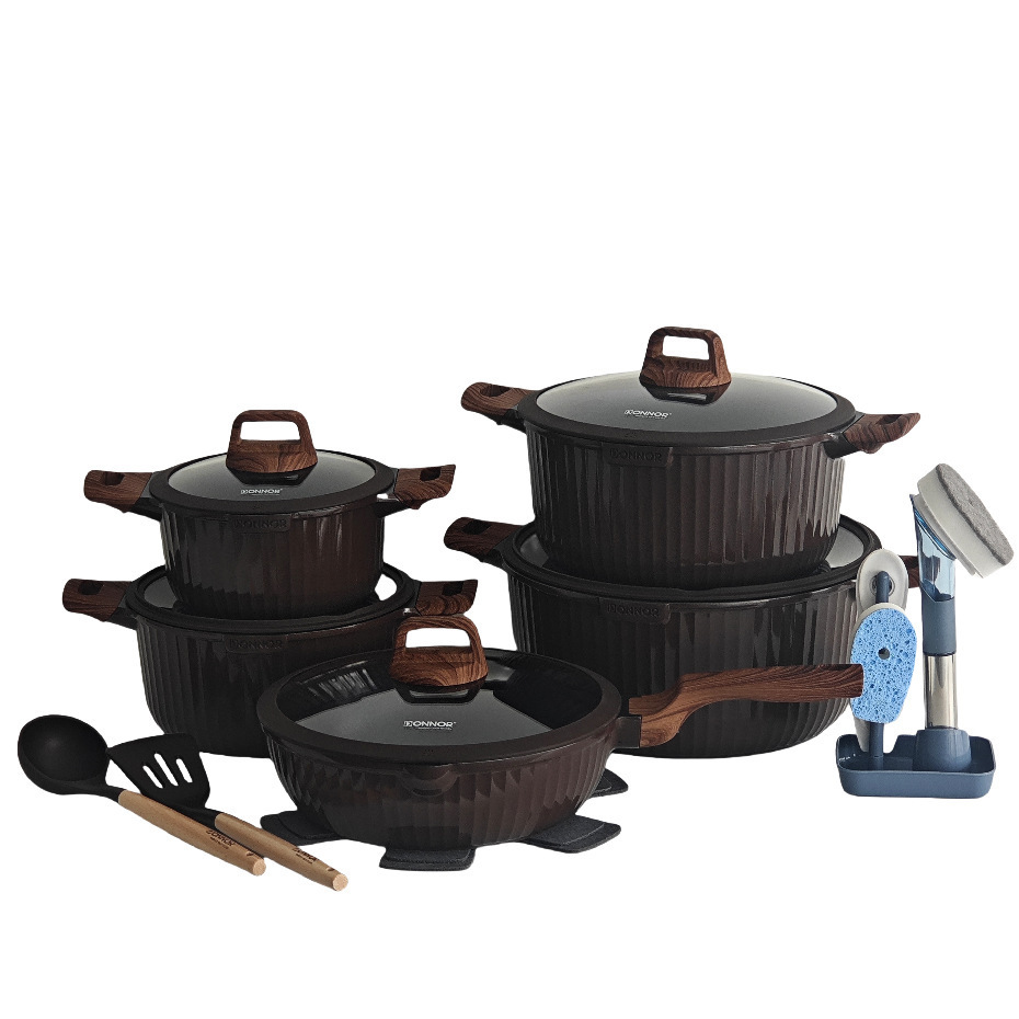 DONNOR 21 piezas de conjunto de cocinas de aluminio verticales antiadherentes, platas de mármol de aluminio