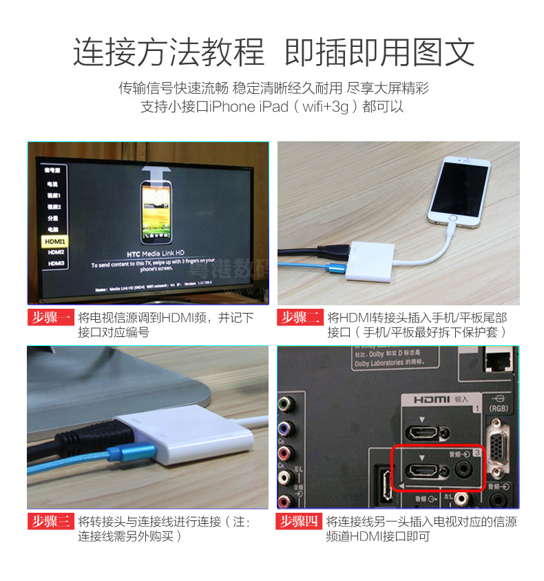 Aplicable a Apple iPad teléfono móvil Conversión de iluminación HDMI HD iPhone conexión TV proyección mismo dispositivo de pantalla