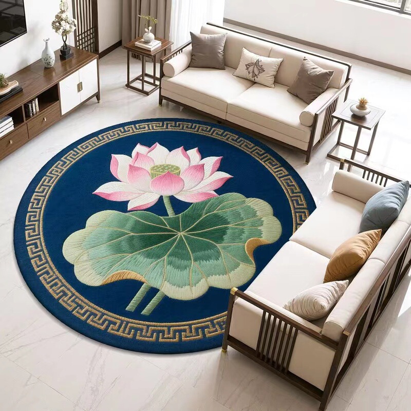 Cross-Border Lotus Meditation Round Blanket Crystal Velvet Floor Mat Living Room Decorative Mat Bedroom Bedside Blanket Bathroom Absorbent Mat