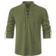 2025 foreign trade new amazon men's stand collar long sleeve shirt cotton and linen henry shirt hippie casual beach shirt