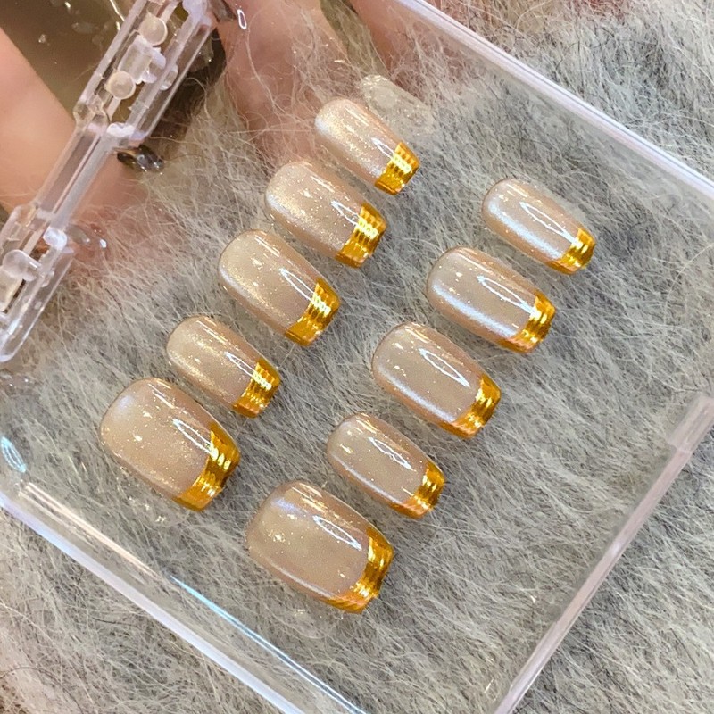 フレンチキャットアイ、キュートでフレッシュ、手作りのウェアラブルネイルコレクション、ネイルアートパッチ、フェイクネイル、取り外し可能な完成品、光療法|undefined