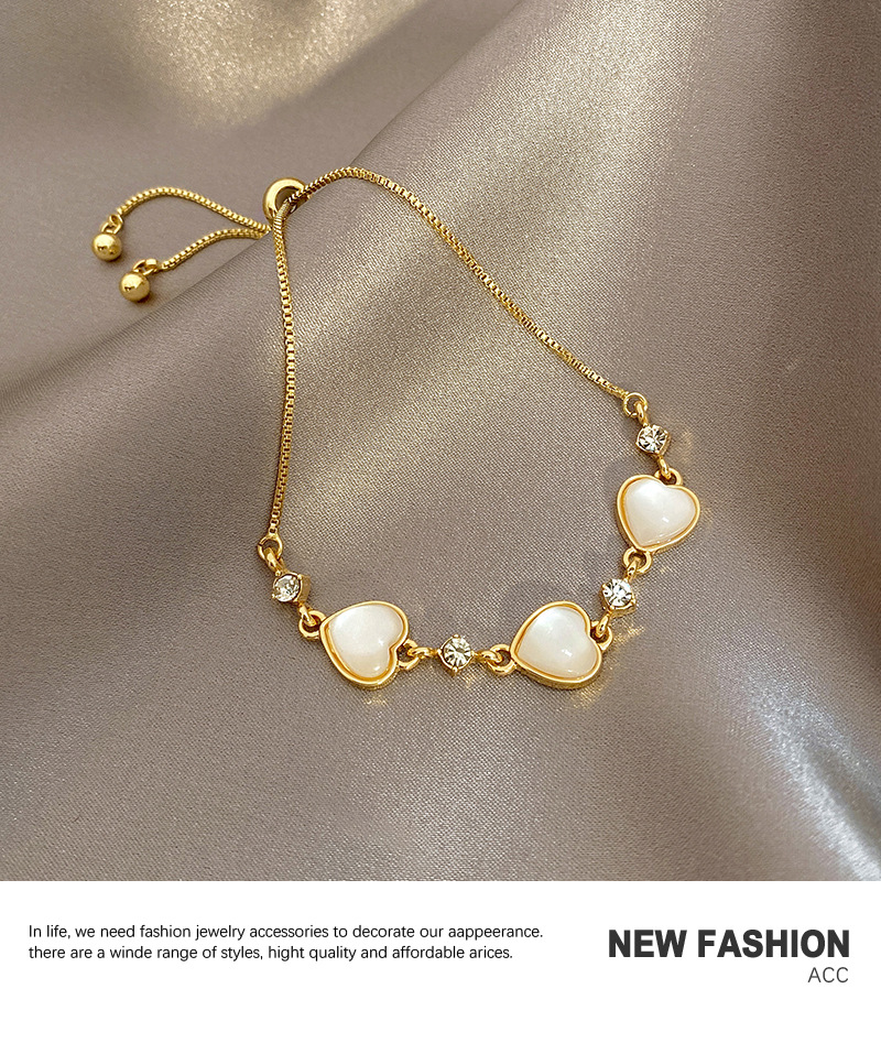 Sweet Heart Shape Copper Plating Inlay Opal Zircon Bracelets 1 Piece