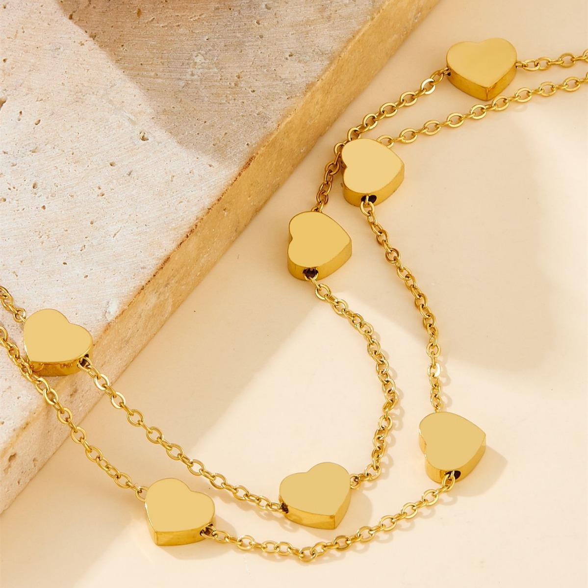 Moda europea y americana nueva pulsera de acero de titanio de doble amor, nicho de diseño universal de alta sensación de acero inoxidable joyería de mujer