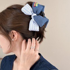 韩系新款条纹充棉蝴蝶结抓夹女高级感百搭可爱甜美发饰大号鲨鱼夹