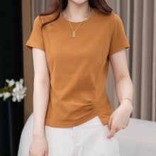 高级感收腰不规则女短袖t恤女2025夏季新款气质短款小衫配裙上衣