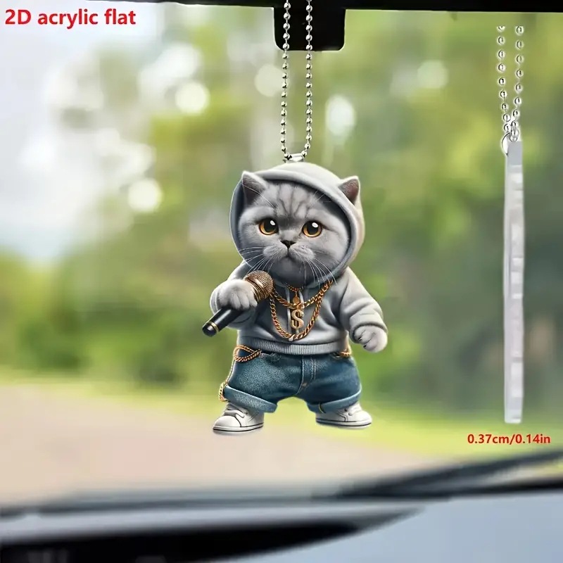 Nuevo micrófono acrílico transfronterizo gatito coche colgante plano coche retrovisor interior decoración colgante mochila image 2