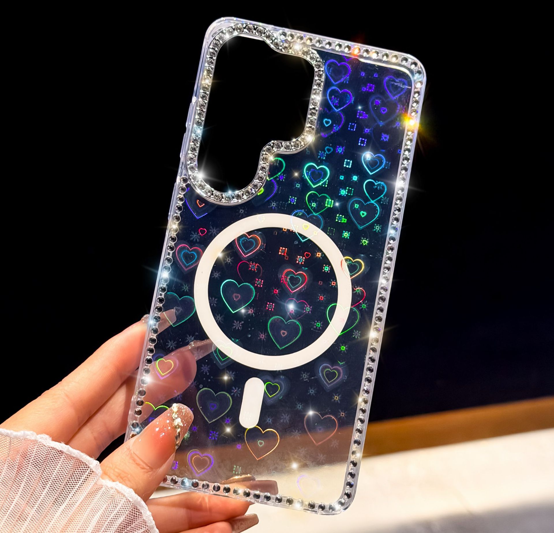 适用三星S26ultra手机壳N52高斯磁吸s25plus奢华闪钻爱心S24跨境 - 9