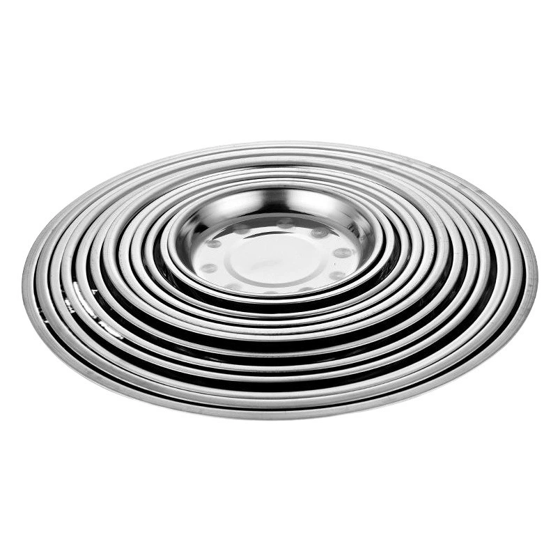 Маленькая круглая тарелка, угольная пепельная тарелка, тарелка для барбекю, коммерческая большая круглая тарелка из нержавеющей стали, тарелка для холодного риса, тарелка для риса, тарелка для фруктов, тарелка для барбекю