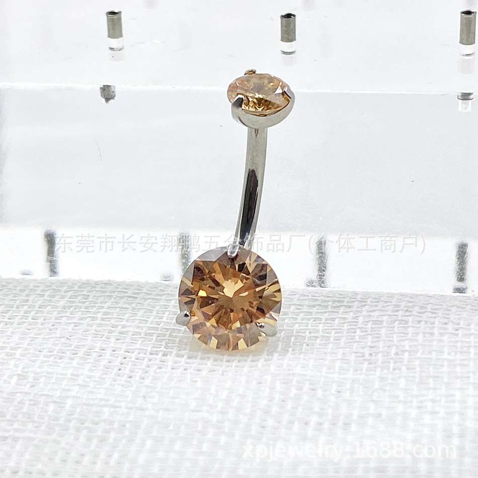 G23チタン合金三爪二頭ジルコン内ねじ臍釘F136超フラッシュ円形ジルコニウム内歯臍環チタン
