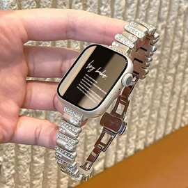 适用苹果applewatch10表带不规则镶钻金属高级9876se代细女款手链