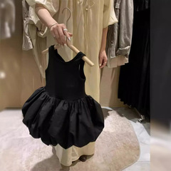 韓國童裝女童露背小黑裙女童韓系花苞連衣裙兒童蓬蓬裙背心裙洋氣