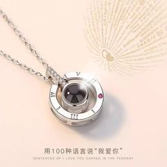 100 言語観覧車投影ストーンリングネックレスペンダント女性の多用途 S925 スターリングシルバー鎖骨鎖骨チェーン