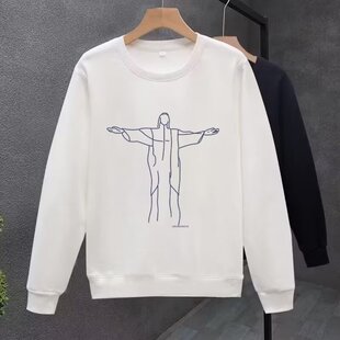 Autumn and Winter New Trendy Brand Printed Boys' Tops, Fashionable Pullover, Round Neck, Long Sleeves, Casual, Versatile, Trendy Men's Sweatshirts with Velvet