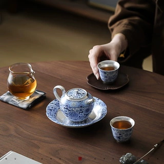 银茶具鎏银青花一壶两杯中式茶壶茶杯套装功夫茶具家用送礼礼盒套