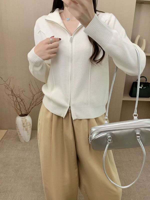 100%绵羊毛双拉头高领毛衣外套女宽松简约休闲拉链针织开衫外穿款|undefined
