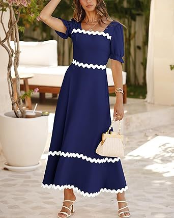 Women's Regular Dress Simple Style Square Neck Short Sleeve Solid Color Midi Dress Daily display picture 5