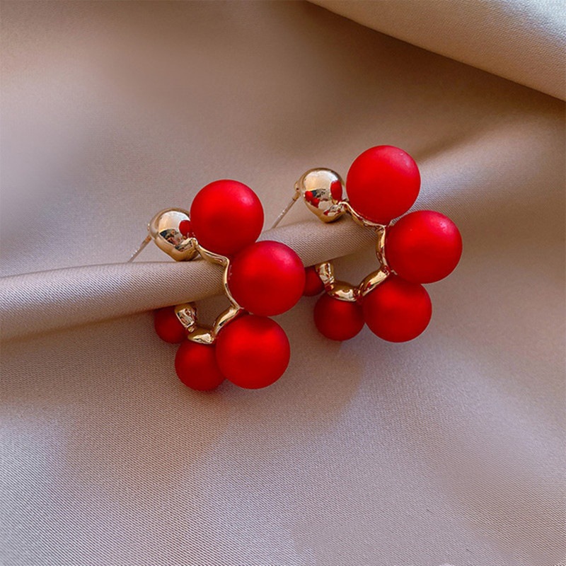 S925 Silver Needle Red Bell Earrings Red Earrings Women's Korean Elegant Internet Celebrity TikTok Earrings Women's Explosive Ear Jewelry