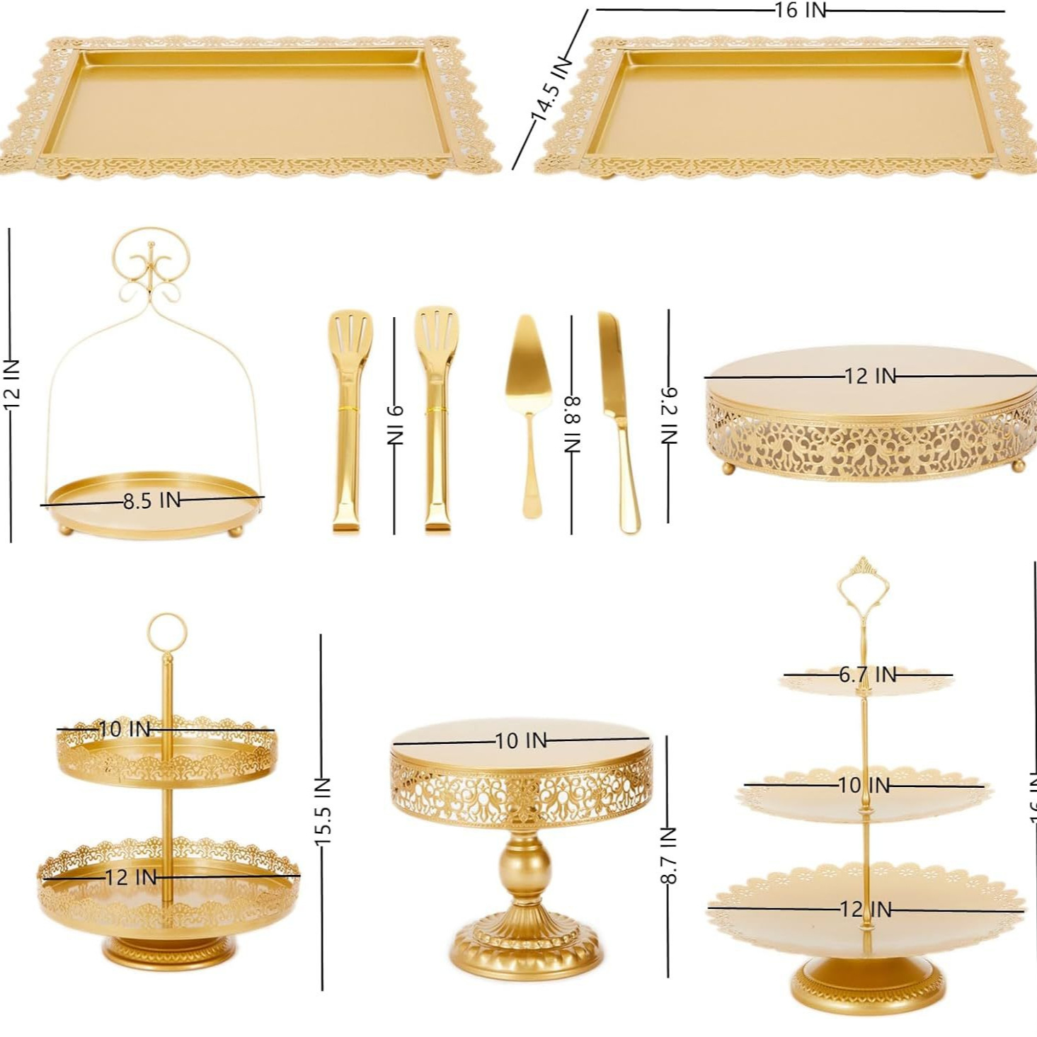 Estante de pastel de hierro forjado para bodas Estante de exhibición de pastel enano de secundaria Mesa de postre de boda Estante de pastel Accesorios Juego de soporte de pastel