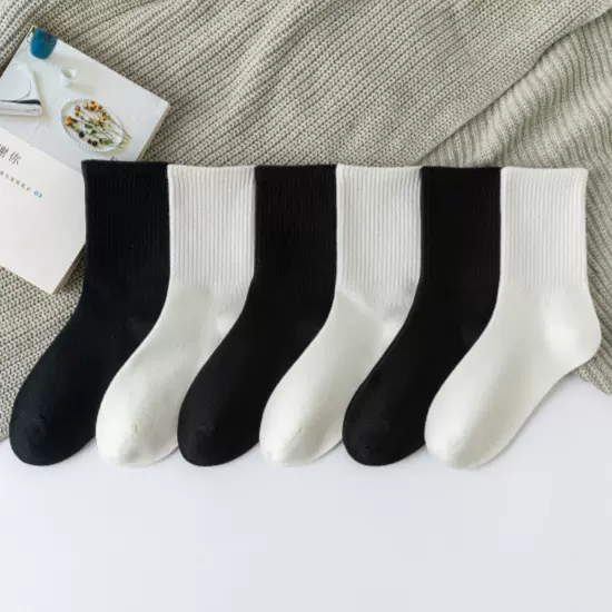 25年运动袜系列M008黑白百搭女中筒休闲女棉袜亚马逊ins.堆堆袜