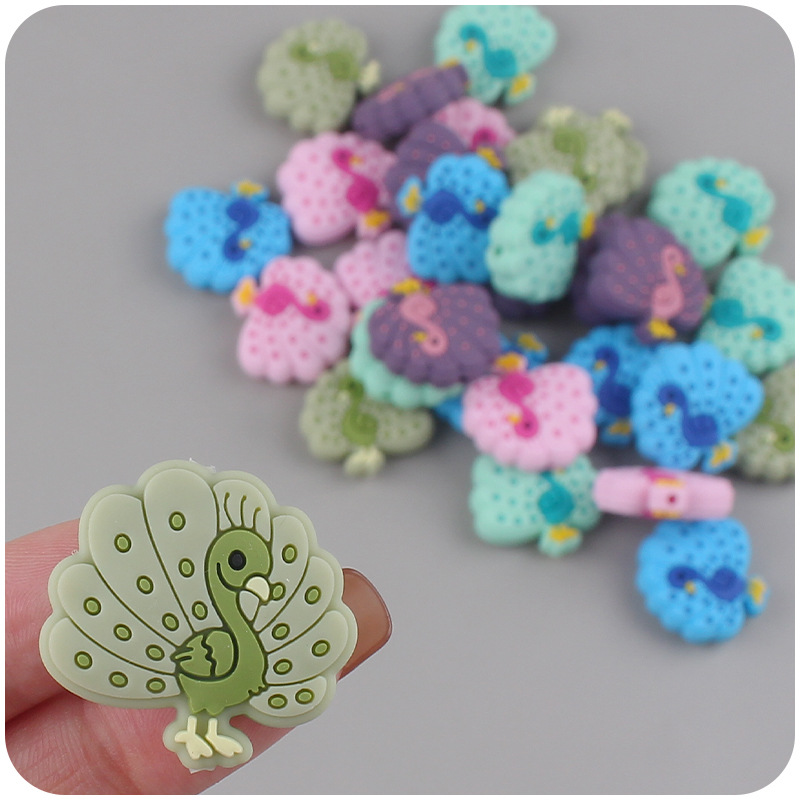 Bebé suministros de dibujos animados animal Pavo Real silicona mordedor creativo DIY bebé molar pezón anti-gota cadena Accesorios