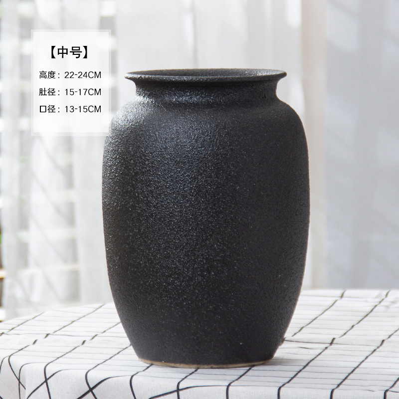 Jingdezhen negro esmaltado enchufado flor seca moderna simple Zen retro nuevo estilo chino en la sala de estar gran jarrón de cerámica