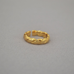 Korean style fashionable and simple brass gold-plated twist twill open ring index finger ring with personality and temperament for women