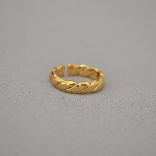 Korean-style fashion minimalist brass gold-plated twisted ribbed open ring finger ring personality temperament versatile women