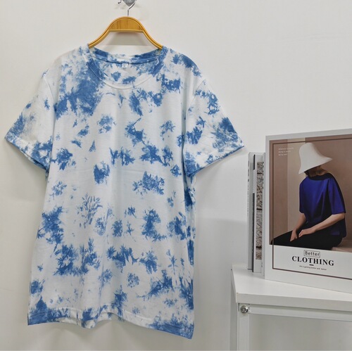 Spring and summer new pullover crew neck short-sleeved plant-dyed indigo tie-dye T-shirt handmade Yunnan tie-dye for men and women