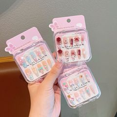 新款卡通儿童穿戴甲长款可爱心形蝴蝶结可拆卸甜美少女美甲指甲贴