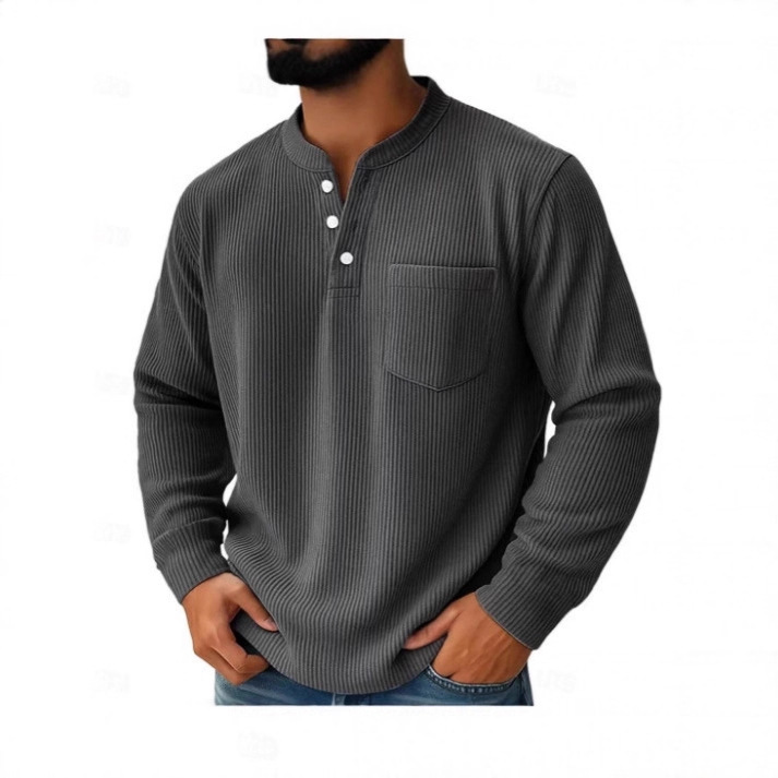 2025 New European American Fashion Solid Color Corduroy Three-Button Shirt Collar Men's Polo Moisture-Wicking And_voghion.com
