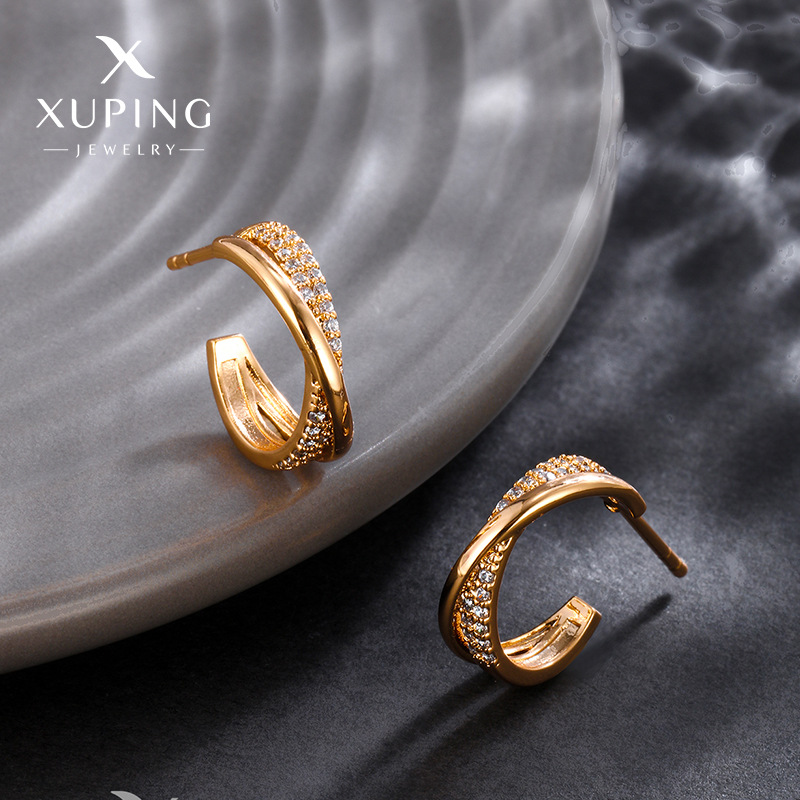 Joyería Xuding nueva moda simple cruz Stud pendientes femeninos nicho diseño temperamento pendientes de alto sentido pendientes en forma de C