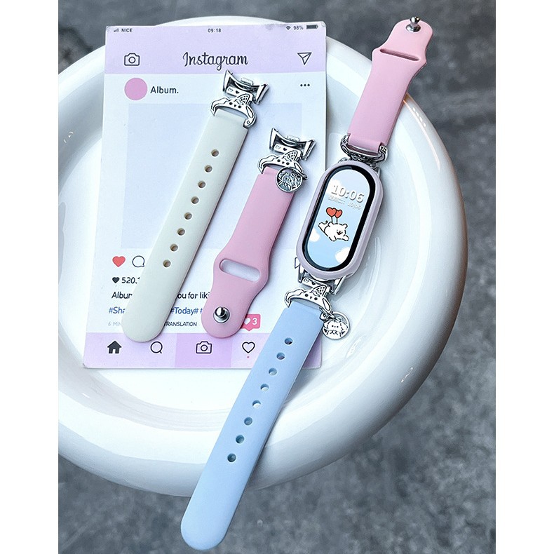 Suitable for Xiaomi Mi Band 10 Strap 9Nfc Ceramic Ice Cream Dog Accessories 8 Silicone Reverse Buckle 7 Classy 6/5/4/3 Women