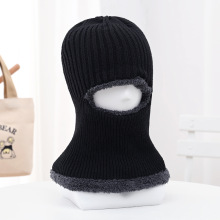 冬季新款男士围脖一体加绒加厚毛线帽中老年男骑车护颈防寒针织帽