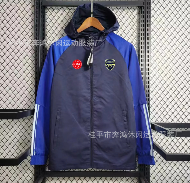 2526 chaqueta de fútbol con capuz nueva chaqueta de calentamiento a prueba de viento Barcelona Arsenal Real Madrid Manchester United chaqueta deportiva