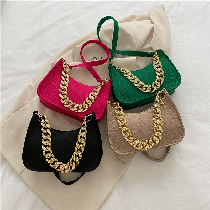 Nuevo color sólido serpentina bolsa de cadena bolso de las mujeres 2024 Moda bolso de hombro elegante moda axila bolsa