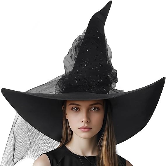 現物ハロウィーン黒しわ網糸魔女帽COS魔法使い魔女帽子字装|undefined
