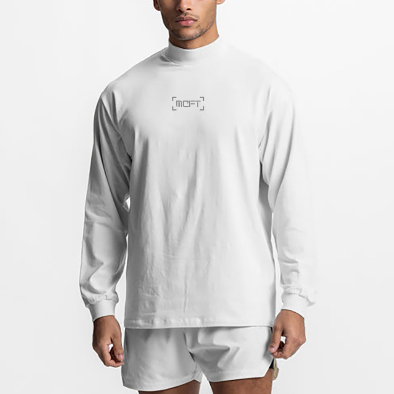 Herren Fitness Langarm T-Shirt Herbst und Winter lockerer High-Neck Muscle Hoodie Freizeit Sport Trainingskleidung_voghion.com