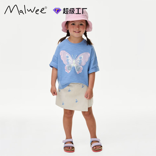 Cross-border malwee girls' set dress summer wear European and American round neck T-shirt short sleeve cute middle and small children stylish two-piece set