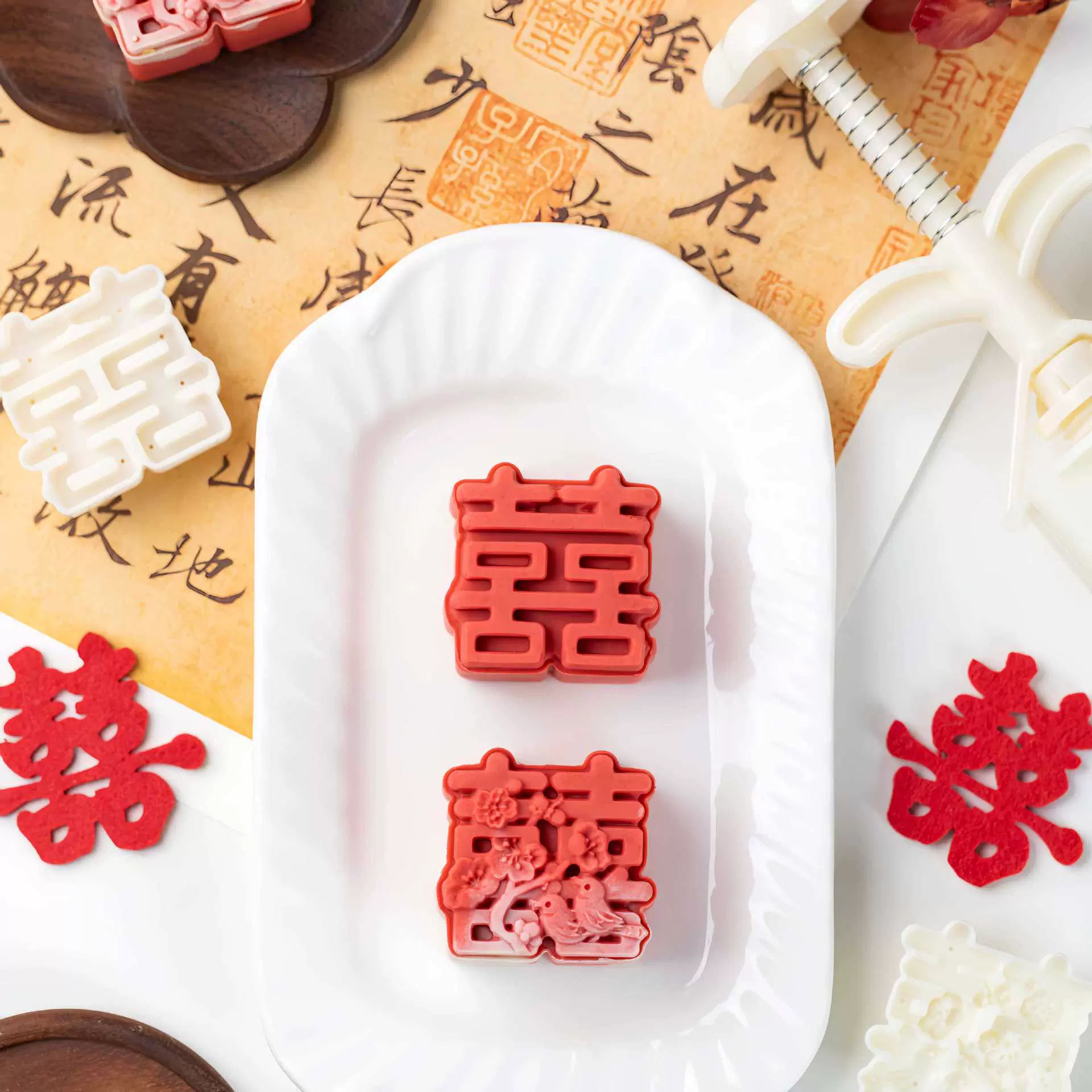 三木原创|50克国潮喜饼模具 喜鹊手压月饼桃山冰皮绿豆糕点模具
