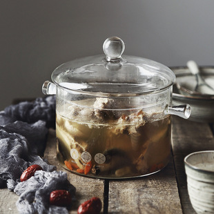 In stock round double-handle borosilicate glass stew pot household electric ceramic stove large capacity glass Shabu Pot Noodle Pot