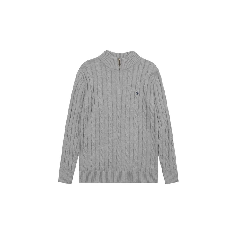 All Three Tags Are Complete! Ralph Lauren Knit Half-Zip Solid Color Sweater with Pony Embroidery Logo, Cable Knit Sweater for Men and Women