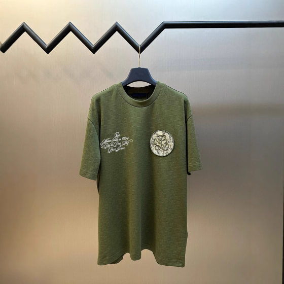 Green Bead Lattice Double Silk Cotton 210g Men's Crewneck T-Shirt men Short Sleeve Tshirt