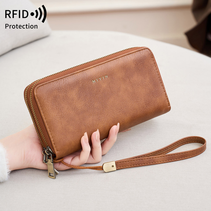 クロスボーダー RFID 盗難防止レディース財布ダブルジッパー大容量長財布ヨーロッパとアメリカの新しいレトロクラッチバッグ|undefined