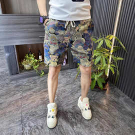 休闲短裤男户外时尚印花卡通小熊个性设计沙滩裤夏季薄款直筒中裤