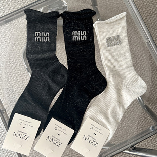 Spring and summer thin silver shiny catwalk pile socks jewelry socks hot drilling rhinestone cotton socks women's socks European goods light luxury