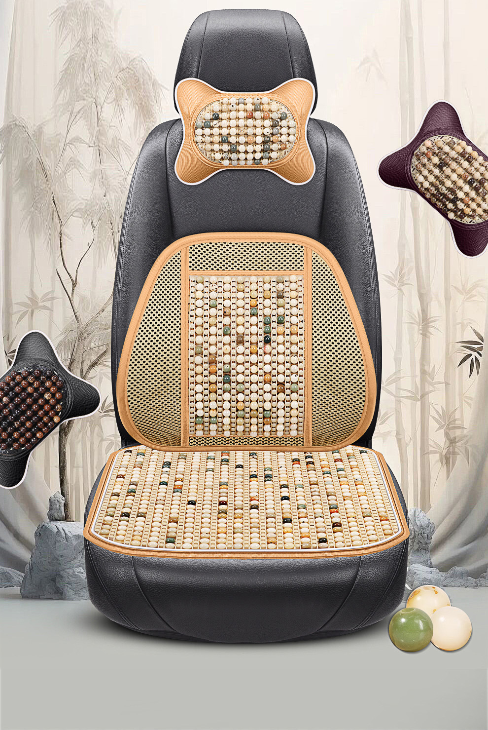 Summer Car Seat Cushion with Wooden Beads for Ventilation, Breathable Universal Cooling Pad for All Seasons, Anti-Scald Seat Mat, Dropshipping