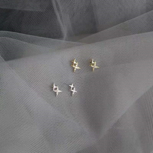 s925 sterling silver plated 14k gold inlaid diamond four-pointed star earrings glossy zircon small simple versatile earrings for women