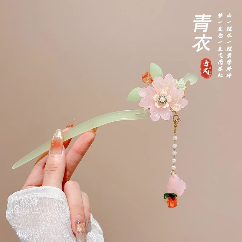 26 # rosa gran flor verde jade pinzas de pelo