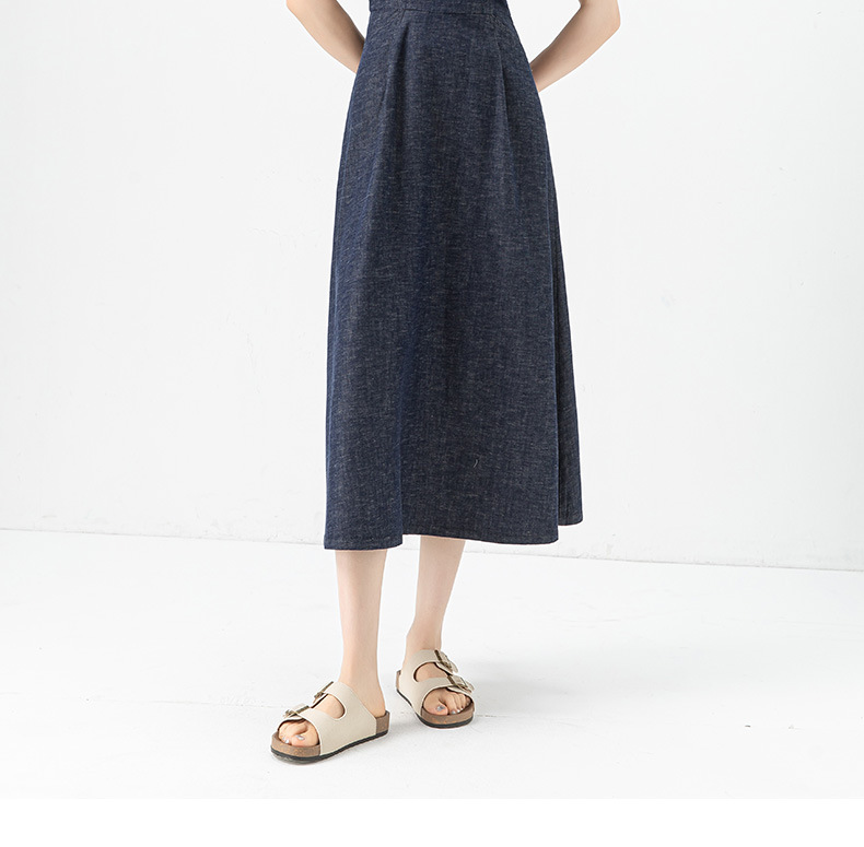 Đầm denim nữ không tay cổ tròn thắt eo dáng midi — Xanh da trờicolor chi tiết 7